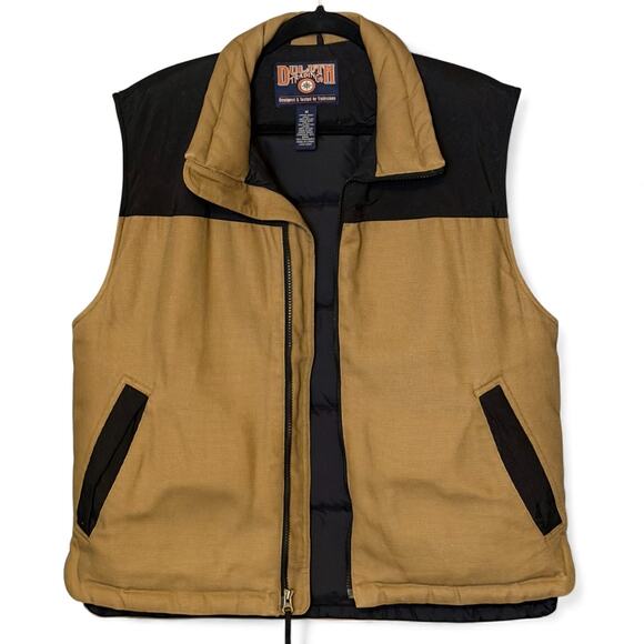 Duluth Trading Goose Down Utility Work Vest Brown Canvas Black Trim Men's M 46" - Picture 2 of 8